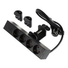 Riex ED12 Presa elettrica UK (4×), caricatore rapido USB A+USB C, cavo 2 m, nero