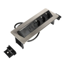 Riex ED15 Presa elettrica Schuko (3×), caricatore rapido USB A+USB C, cavo 2 m, acciaio inossidabile